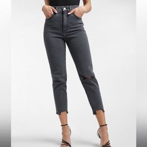Express High Waist Black Ripped Mom Jeans - 00
